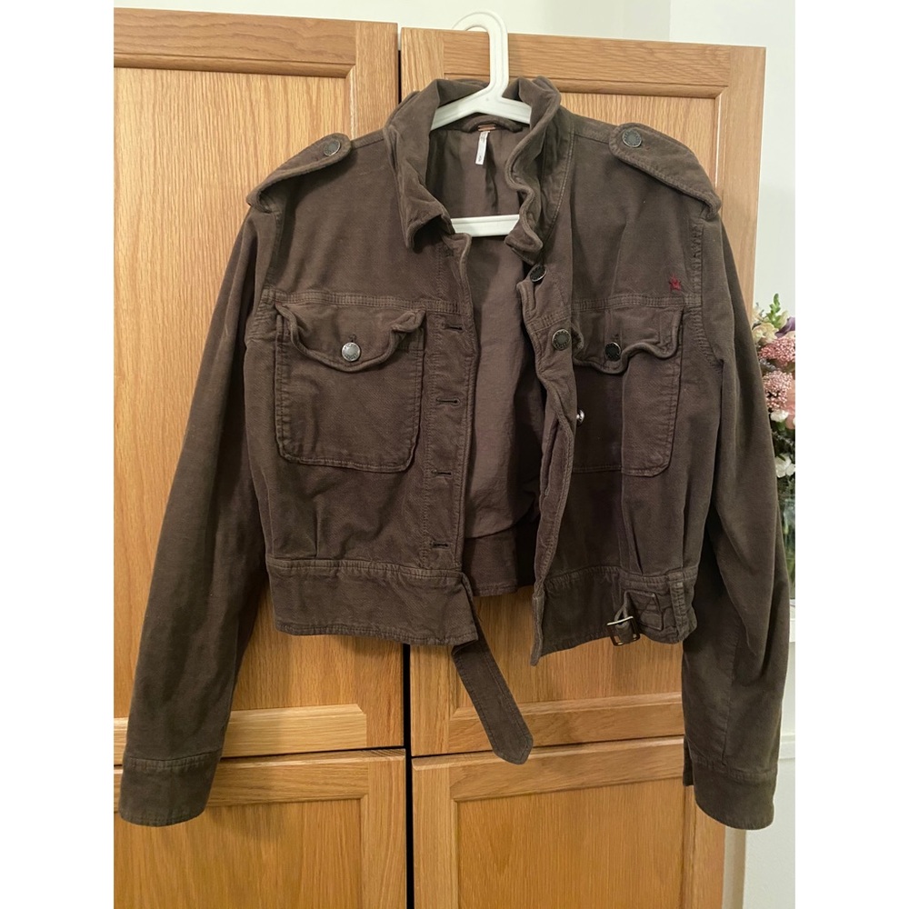 Free People olive green cropped military jacket